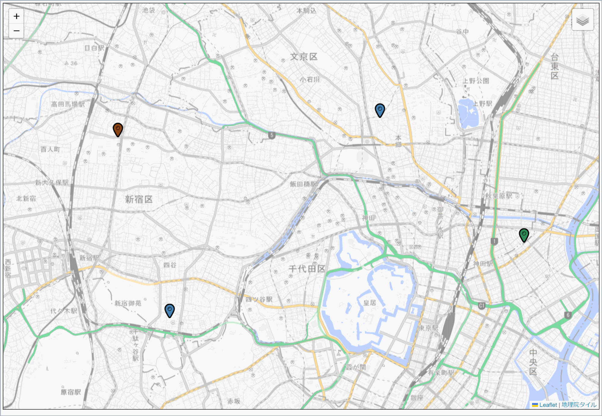 任意の場所にアイコンを追加した地図