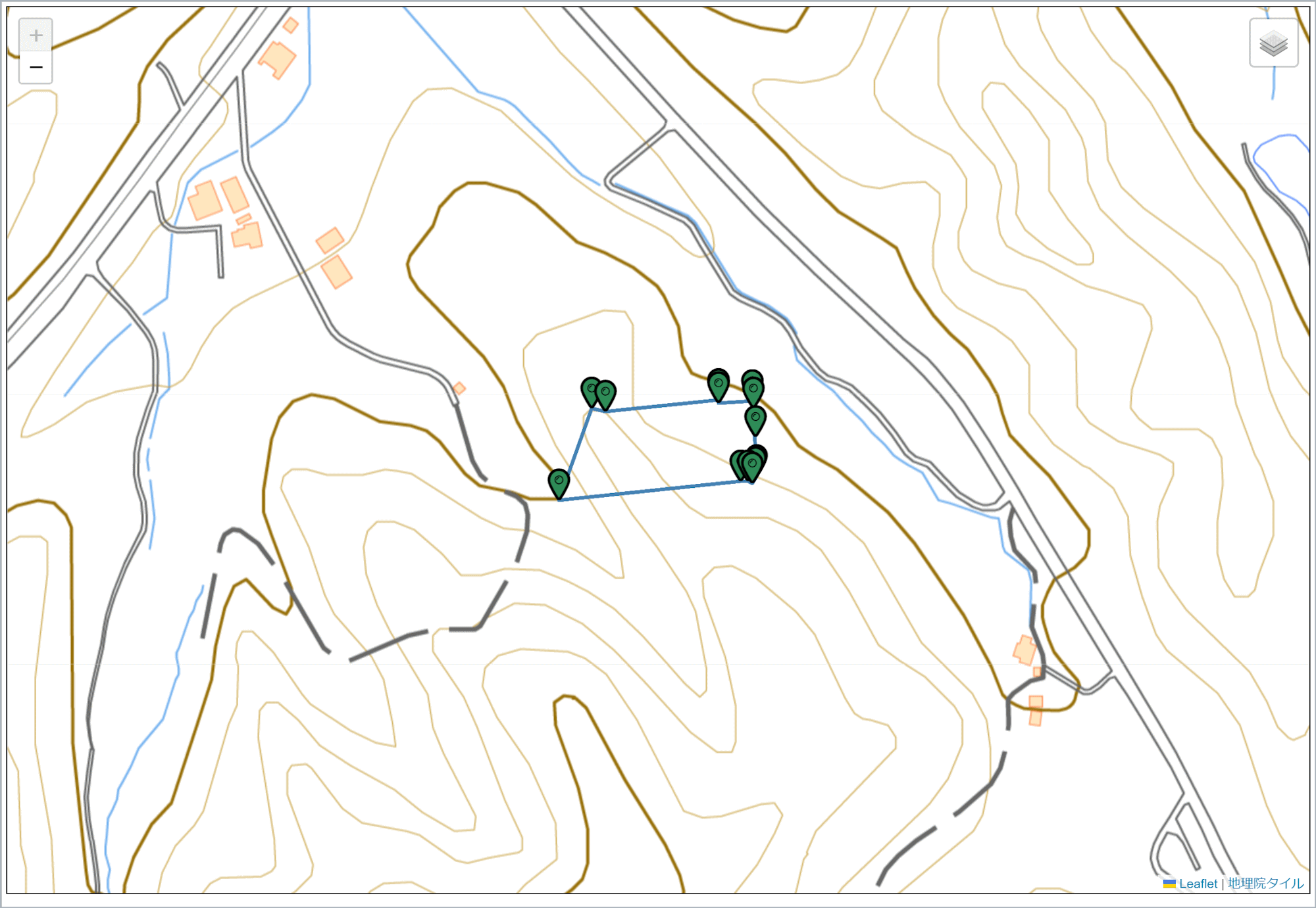 アイコンを一括して追加した地図
